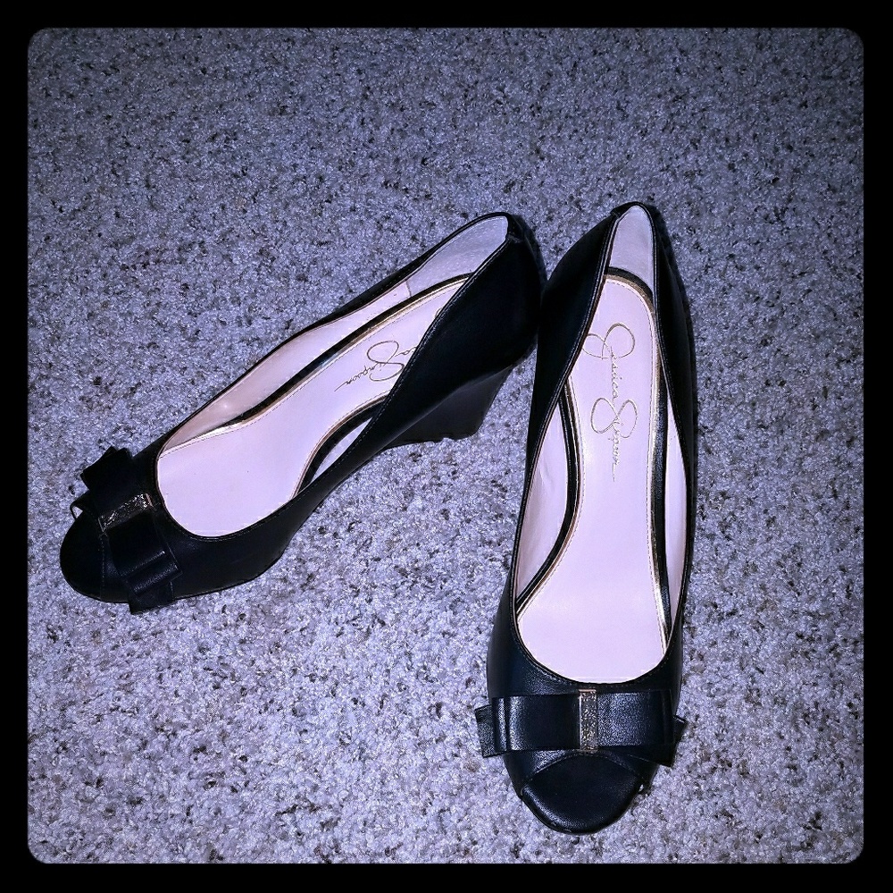 black Jessica Simpson wedge pumps